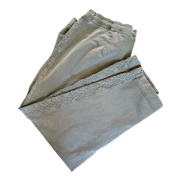 J JIll Olive Full Length Pull On Pants with Embroidered Detail Panel Size 2X - Picture 4 of 10